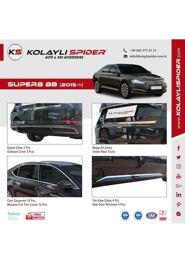 Skoda Super B8 Yan Kapı Çıtası 4 Prç. Krom 2015 ve Sonrası