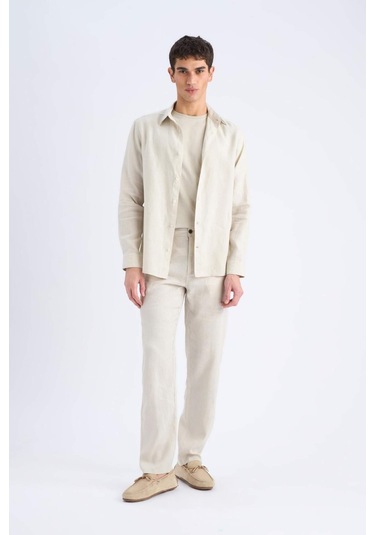 DeFacto %100 Keten Relax Fit Rahat Kesim Düz Paça Yazlık Pantolon C1117AX25SPGR350