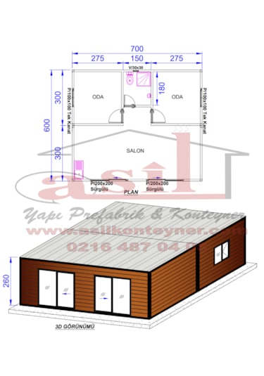 42 M² 2+1 Dış Ahşap Desenli Betopan, İç Betopan Hazır Ev
