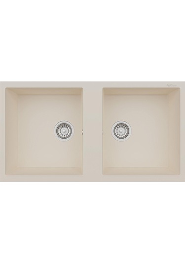 Real Stone P019 Nemrut Granit Mutfak Eviyesi Krem Tezgah Altı - Üstü 97x52 Cm İki Gözlü Krem