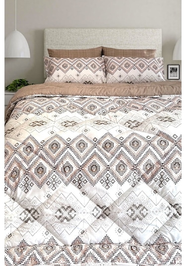 Lux Uyku Seti-tek Kişilik-lastikli Çarşaflı 2yastık Kılıflı-özel Çantada Bohemian Sütlü Kahve