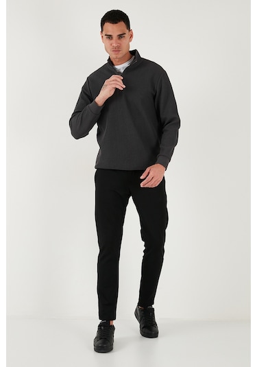 Buratti Pamuklu Regular Fit Yarım Fermuarlı Dik Yaka Erkek Sweat 5905716 Antrasit