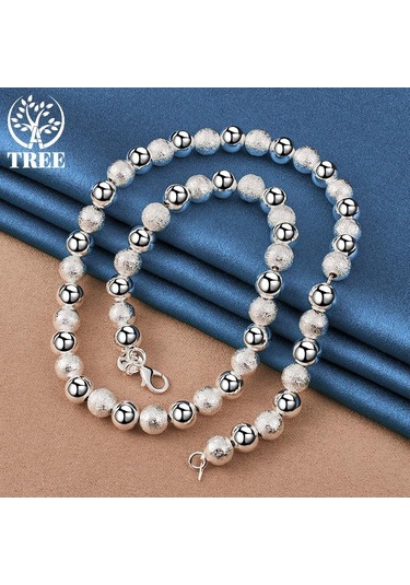 925 Ayar Gümüş 8mm Boncuk Top Zincir Mat Pürüzsüz Kolye Takı