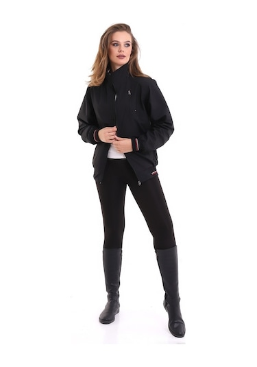 Euromoda Everest Kadın Mevsimlik Dik Yaka Astarlı Cepli Su İtici Oversize-Sıyah-Sıyah Siyah