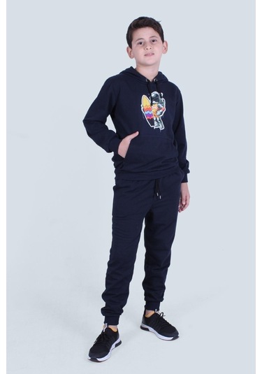 Fyk Kids Kapüşonlu Kanguru Cepli Erkek Çocuk Eşofman Takımı Lacivert
