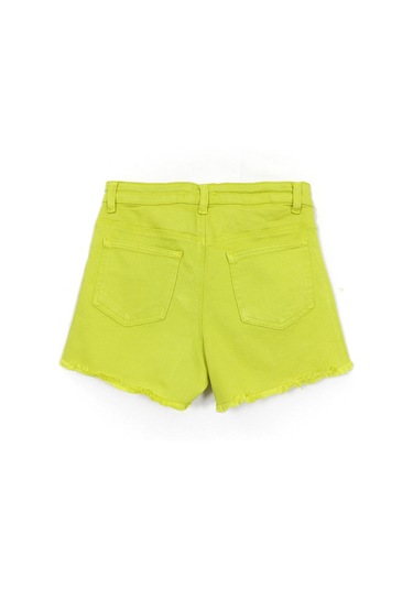 Düğme Ve Cep Detaylı Yağ Yeşili Renk Kız Çocuk Eskitme Paça Kot Şort 001-0002053 Yeşil