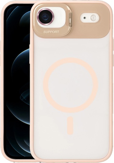 İphone Uyumlu 17 Air Kılıf Remim Magsafe Lensli Kamera Standlı Kapak Pembe