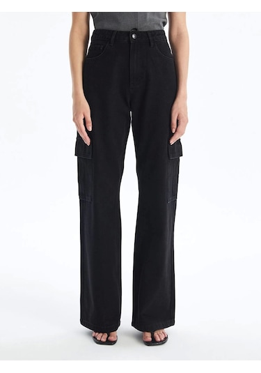 Kazax Kargo Cep Jeans Pantolon Siyah Siyah