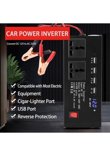 Supermarket1 Tüm Araba İhtiyaçlarınız İçin 12v Dc-220v Ac Dönüştürücü, 200w Güç İndüktör, 9 Güvenlik, Usb Çıkışlı, Dijital Göstergeli