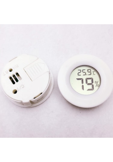 Dijital Yuvarlak Şekilli Sürüngen Kutusu Santigrat Termometre Ve Ekranlı Higrometre Beyaz