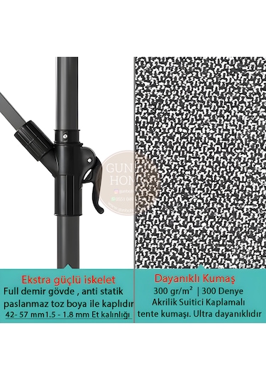 Gunbo Home 3 Mt 8 Kaburga Full Demir 21 Kg Gri Bahçe Şemsiyes