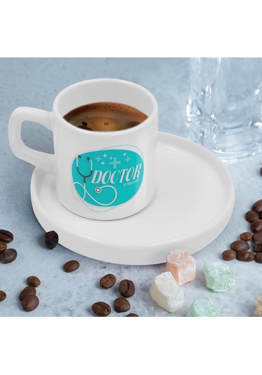 Bk Gift Kişiye Özel Sunum Tabaklı Doktor Tasarımlı Kahve Fincanı-6, Sevgiliye Hediye, Arkadaşa Hediye, Doktorlara Hediye Kobitmeyen137791 Bk Gift