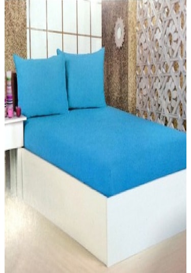 Altın Karma Çift Kişilik İnce Penye Lastikli Çarşaf 150x200 Cm 2 Adet Yastık Kılıflı Turkuaz