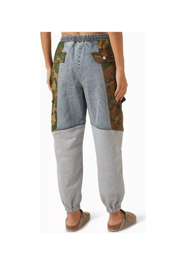 3.1 Phillip Lim Patchwork Kamuflaj Denim Sweatpants Rahat Kesim, Elastik Bel Ve Paça Çok Renkli