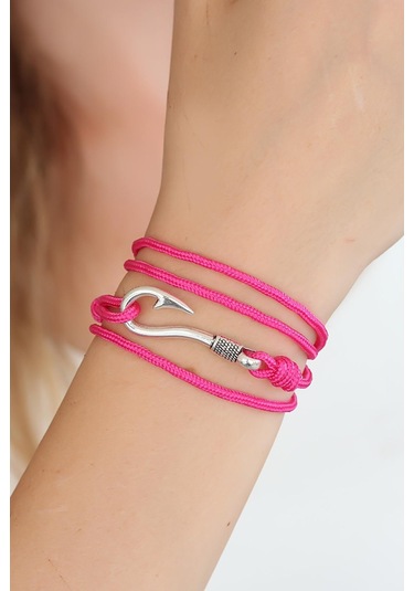 Ezoconcept Fuşya Renk Gümüş Metal Kancalı Bayan Çoklu Bileklik Çok Renkli