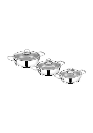 Bonera Omega 6 Parça Çelik Sahan Seti Cam Kapaklı 16-18-20Cm