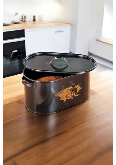 Toptanfoni Metal Büyük Boy Kapaklı Desenli Ekmeklik Siyah Siyah