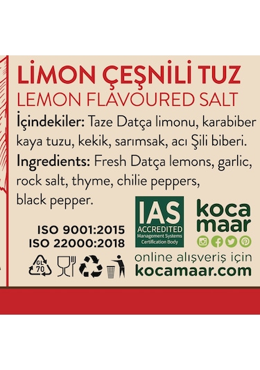 Kocamaar Çiftliği Limon Çeşnili Tuz Sarımsak Kekik Şili Biberi 70 G