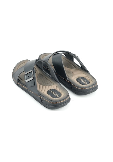 Gezer Erkek Yazlık Suni Deri Tek Toka Ayarlanabilir Rahat Taban Günlük Terlik Siyah