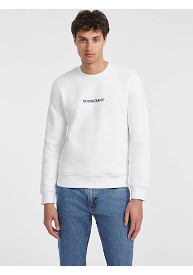 Jeans Bisiklet Yaka Beyaz Erkek Sweatshırt M4yq19k9v31g011 Gj Cn Slım Logo Em Beyaz