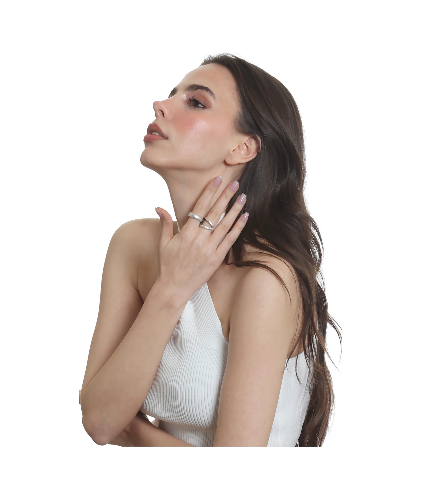 Labalaba Kadın İki Parmak Tasarım Yüzük Antik Gümüş