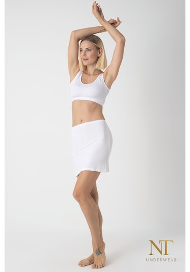 Nt Underwear Bambu Mini Etek Astarı, Mini Jupon - Doğal Kumaş, Modern Kalıp. Beyaz