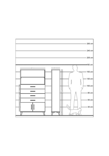 Arges Dolap 2 Raflı 4 Çekmeceli 2 Kapaklı 88x30x163 Antrasit-çam Antrasit
