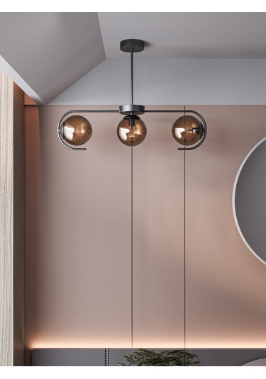 Ayza Modern Siyah Metal Gövdeli 3'lü Bal Rengi Cam Küre Avize