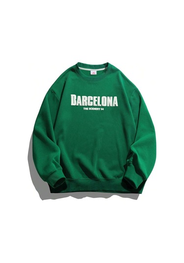 Coko Serisi Letter Graphic Sweatshirt Yeşil-p-8956 Yeşil