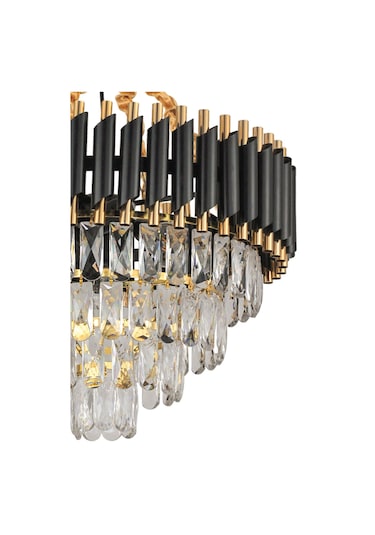 Palmira 55'lik Prizma Kesim Kristal Taşlı Lüks Avize - Siyah-gold Siyah-Gold