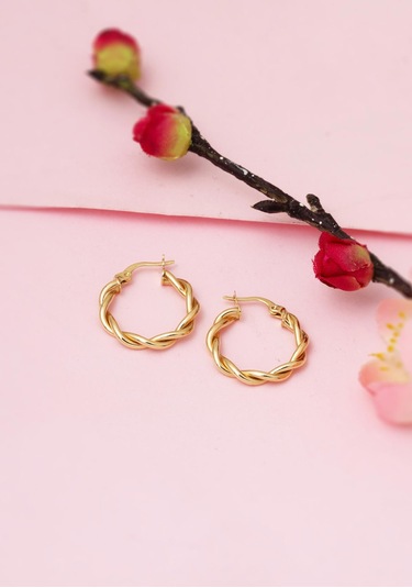 Bilezikci Burgulu Halka Altın Küpe 14 Ayar Sarı Altın