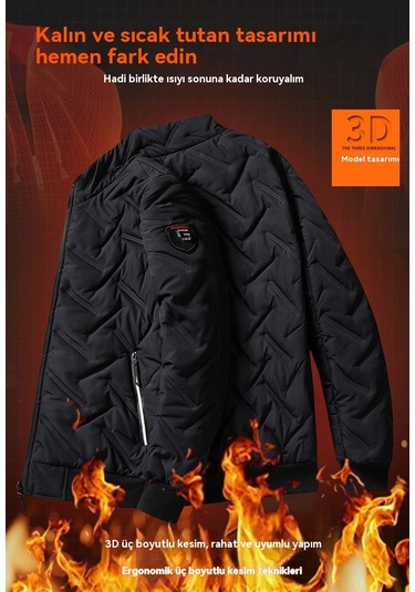 Erkek Sonbahar Ve Kış Pamuklu Dolgulu Ceket Kore Dik Yaka Ceket Yeşil