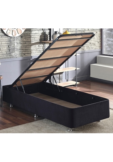 Nironyatak Niron Ela Baza - 80X200 Cm Tek Kişilik Sandıklı Siyah Kumaş Baza