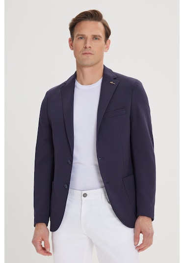 Ac&Co / Altınyıldız Classics Erkek Lacı Slim Fit Dar Kesim Mono Yaka Casual Ceket Lacı Lacivert