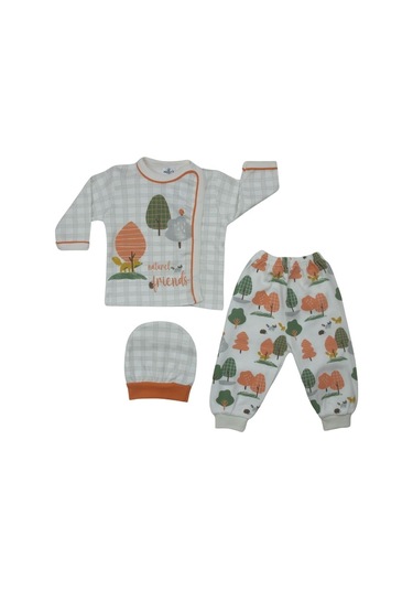 Hoppala4008 Kareli Manşetli Yenidoğan 3 Lü Zıbın Seti Narçiçeği Çok Renkli