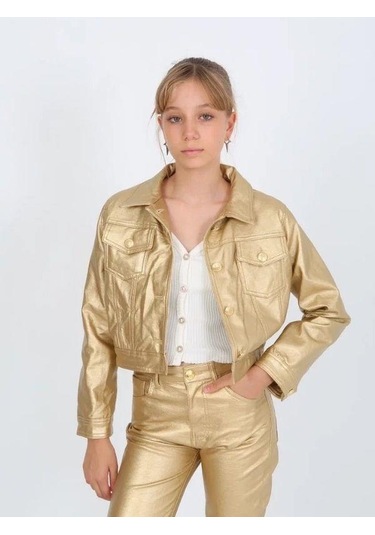 Kız Çocuk Gold Deri Ceket-14817 Altın