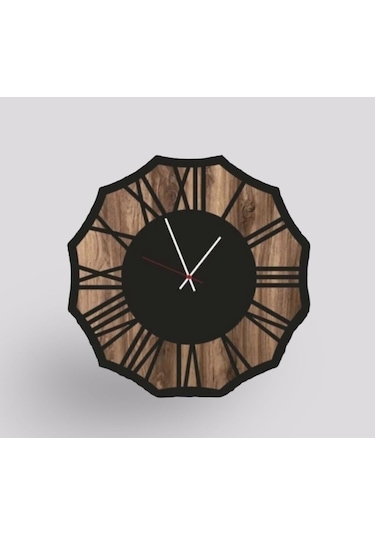 Ümra Lazer Dekoratif Ahşap Duvar Saati Siyah