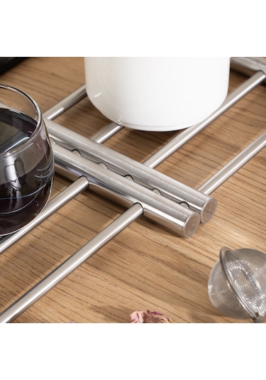 Porsima Ivo-ks162 Paslanmaz Çelik Nihale Açılır Tencere Tava Altlığı Metal Altlık Gümüş