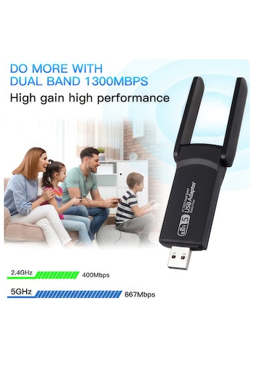 Kablosuz Wifi Alıcı Dual Band Usb 3.0 Adaptör Ac1300 Mbps