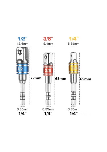 Yifomall Çelik Mıknatıslı 3'lü Adaptör Seti - 1/4", 3/8", 1/2" - Çift Oluklu - Otomobil Ve Ev Tamiri İçin
