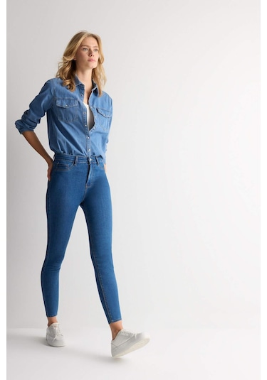 DeFacto -  Jegging Yüksek Bel Bilek Boy Dar Paça Basıc Jean Pantolon B7498AX24SP Mavi