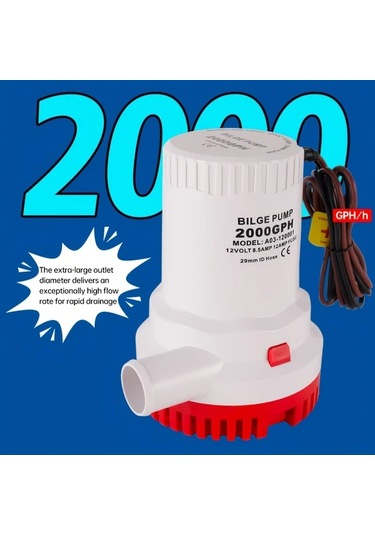 Motion003 12v 2000gpm Yüksek Akışlı Bilge Pompası Ağır Hizmet Tipi Denizaltı Pompası Tekneler Yatlar İçin Abs Bakır Amonyak Lif Beyaz Düşük Gürültü