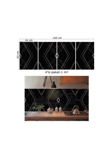 Tink Kendinden Yapışkanlı Siyah Asorti Desenli Pvc Panel 41x62 Cm