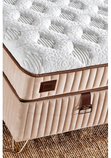 Line Visco Yatak 90x190 Cm Tek Kişilik 28 Cm Visco Süngerli Yaylı Lüks Yatak Orta Sert Krem Kumaş