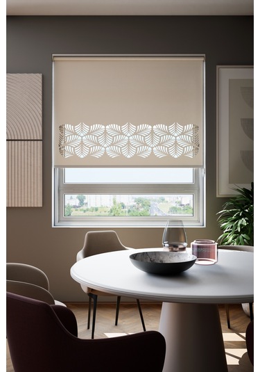 Auralight Lazer Kesim Mat Stor Perde, Lazer Kesimli Modern Serisi, M-151002 Ekru Renk