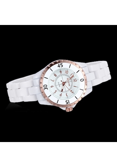 Kangvka Skone Kadınlar İçin Seramik Kordonlu Zamanlayıcı Kol Saati - Gülaltı Altın Beyaz Gösterge, Şık Ve Dayanıklı, Günlük Kullanım, Analog, Klasik Tasarım 5002 Gold