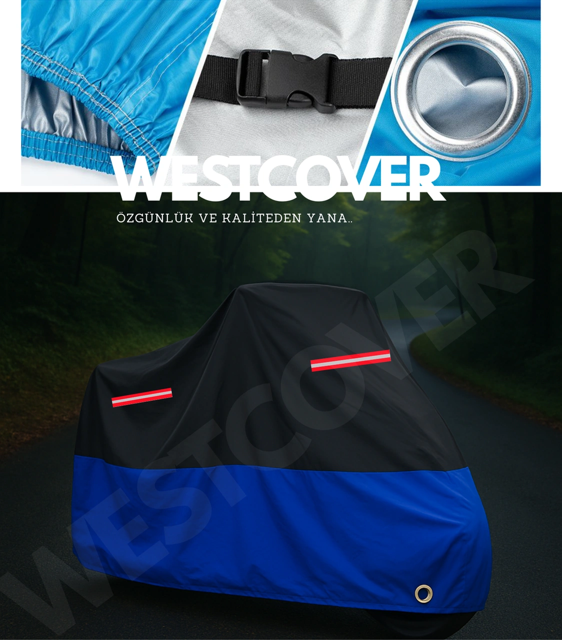 Yamaha R7 Arka Çanta Uyumlu Mavi-siyah Kırmızı Reflektörlü Motosiklet Brandası