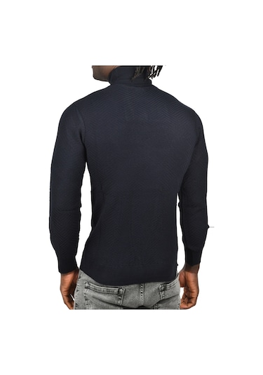 Deepsea Erkek Lacivert Desenli Dar Kesim Tam Balıkçı Yaka Triko Boğazlı Kazak 2505510 Lacivert