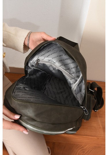 Just Polo Kadın Eskitme Suni Deri Çok Cepli Günlük Sırt Çantası Pbu3000 Yeşil