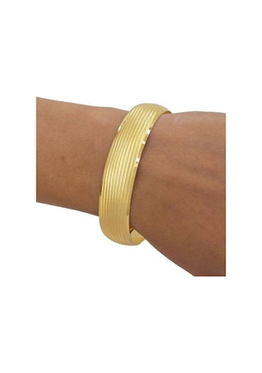 Ferizz Altın Kaplama Dikey Çizgili Bilezik 15Mm Kalınlık Blz-1151 Altın